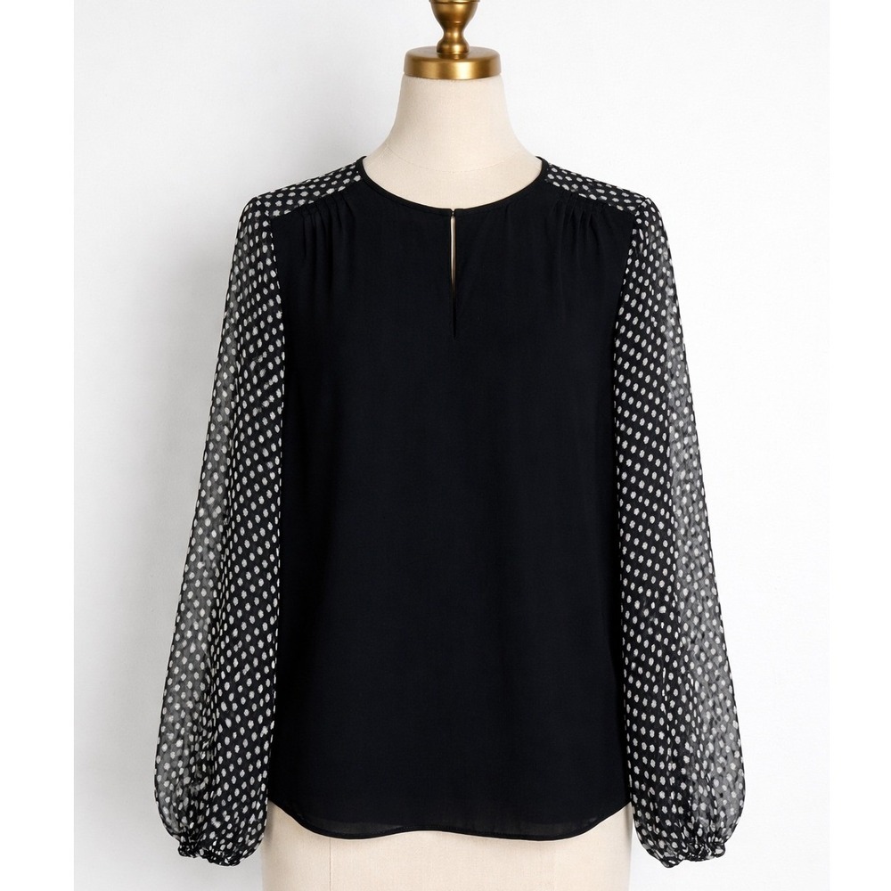 Diane von Furstenberg Size 2 Nikki Silk Polka Dot Balloon Sleeve Blouse Black